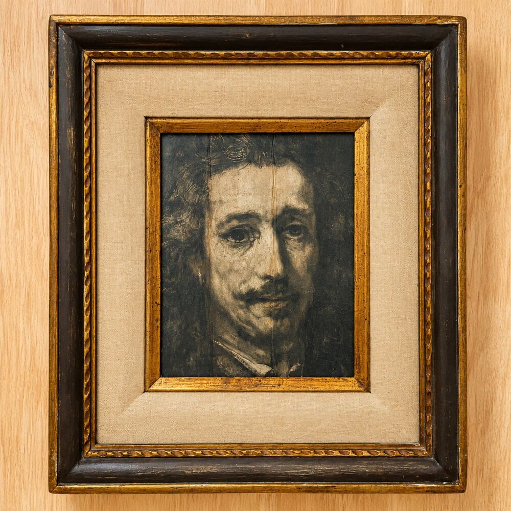 Vintage Rembrandt Portrait Print Framed Art Gold Wood Frame Linen Mat Wall Decor